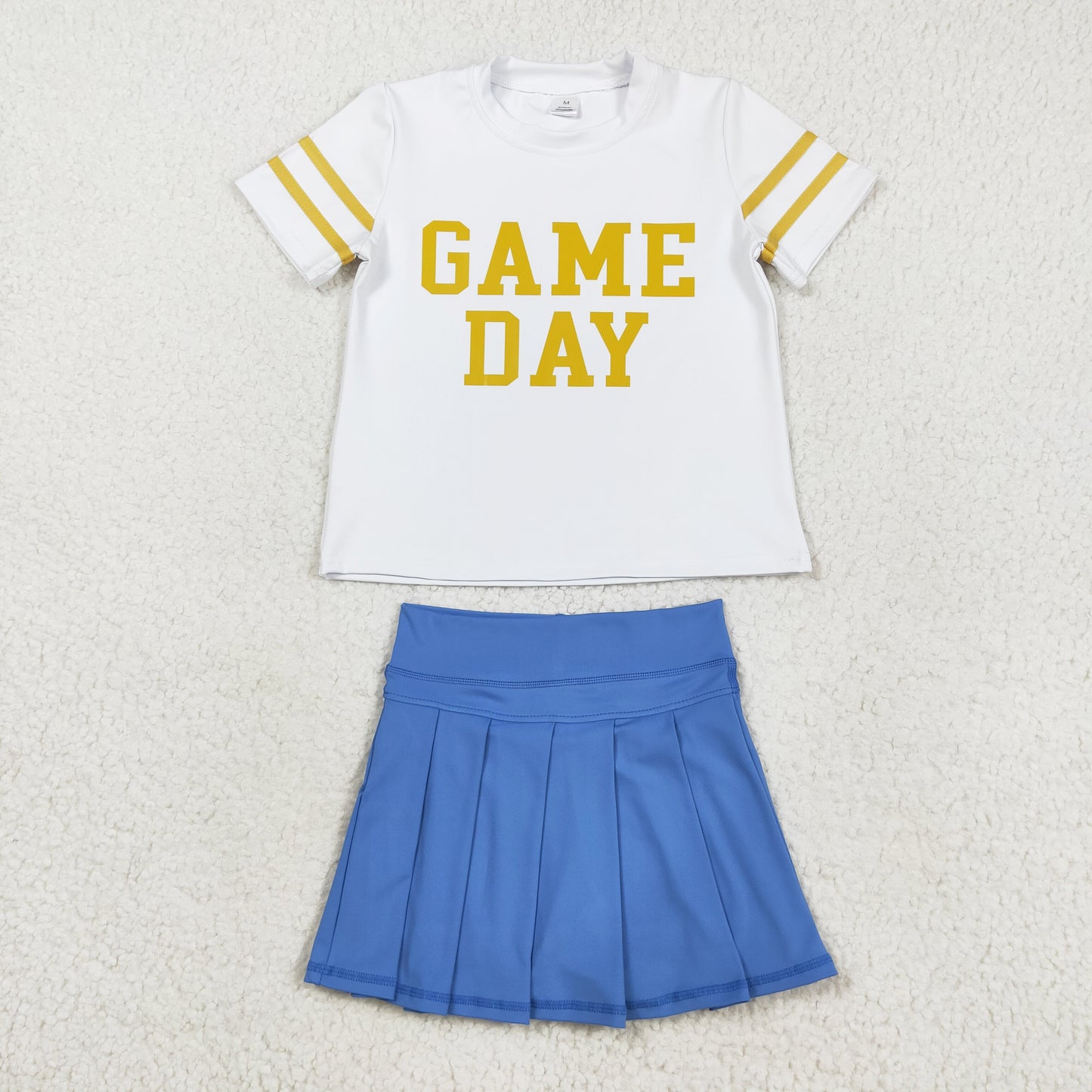 Gold White Digital Game Day Pleated Skirts Set