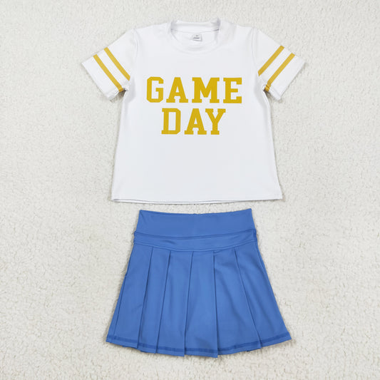 Gold White Digital Game Day Pleated Skirts Set