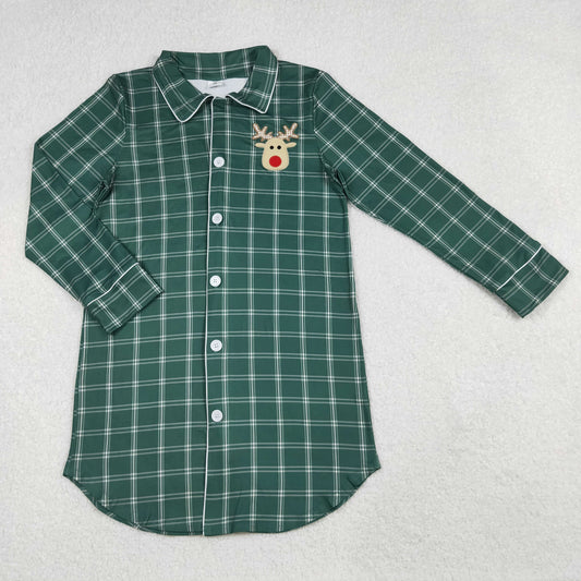 green plaid deer embroidery adult woman christmas nightdress