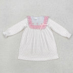 polk dots pink cross embroidered girl easter dress