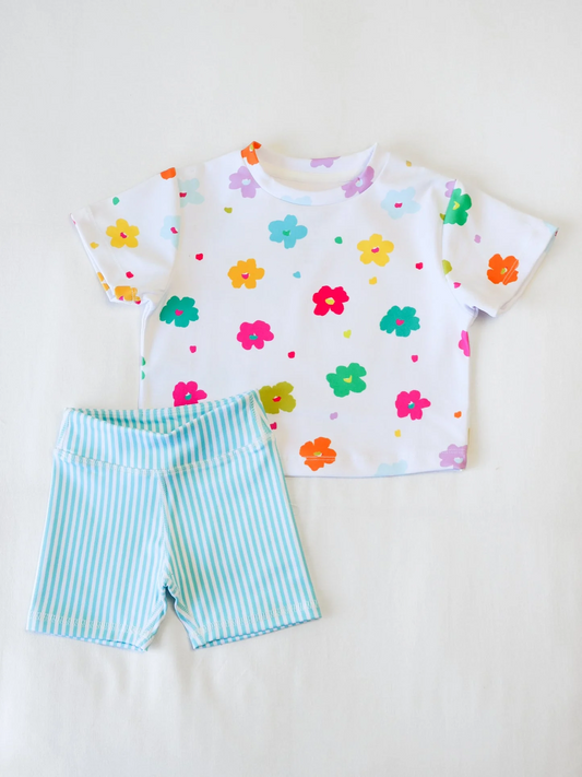 Split-CLOSE 26th April floral top stripes shorts set