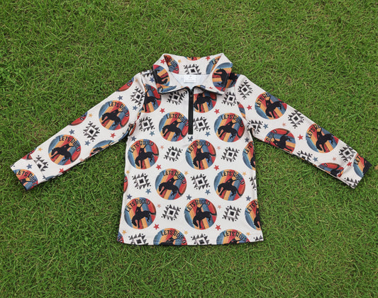 rodeo print zip up pullover baby boy top