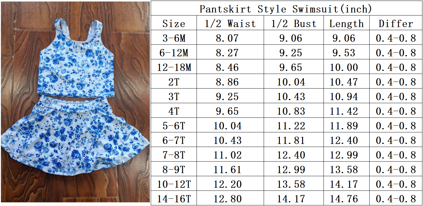 blue flower tank two pieces skort swimsuit