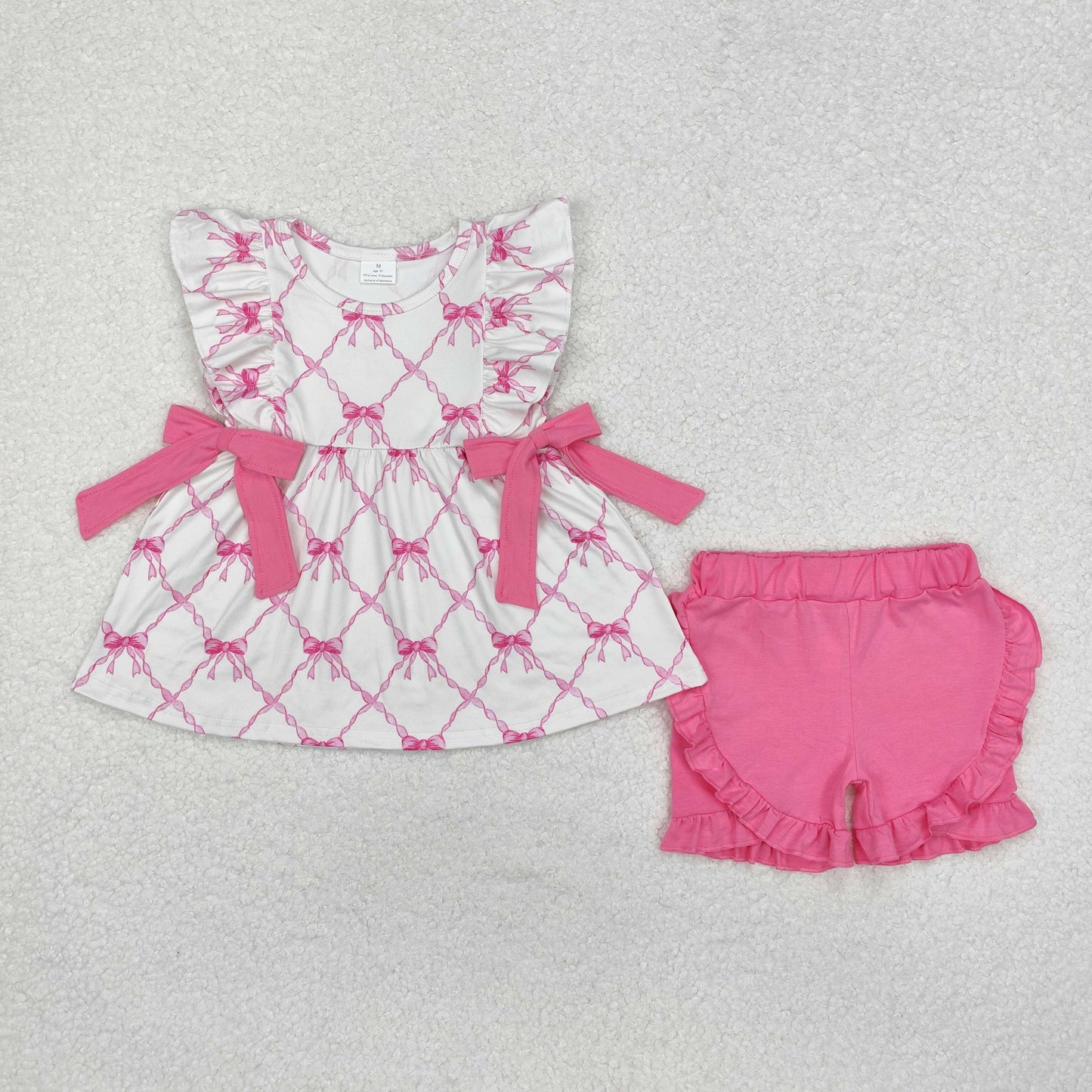 pink bows ruffle shorts set summer girls outfit