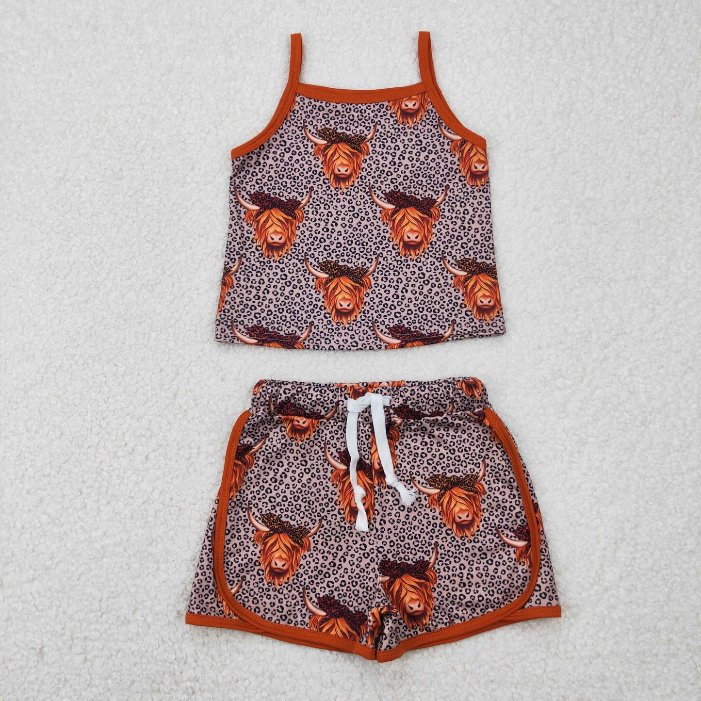 highland cow suspender shorts set