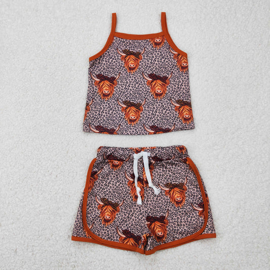 highland cow suspender shorts set