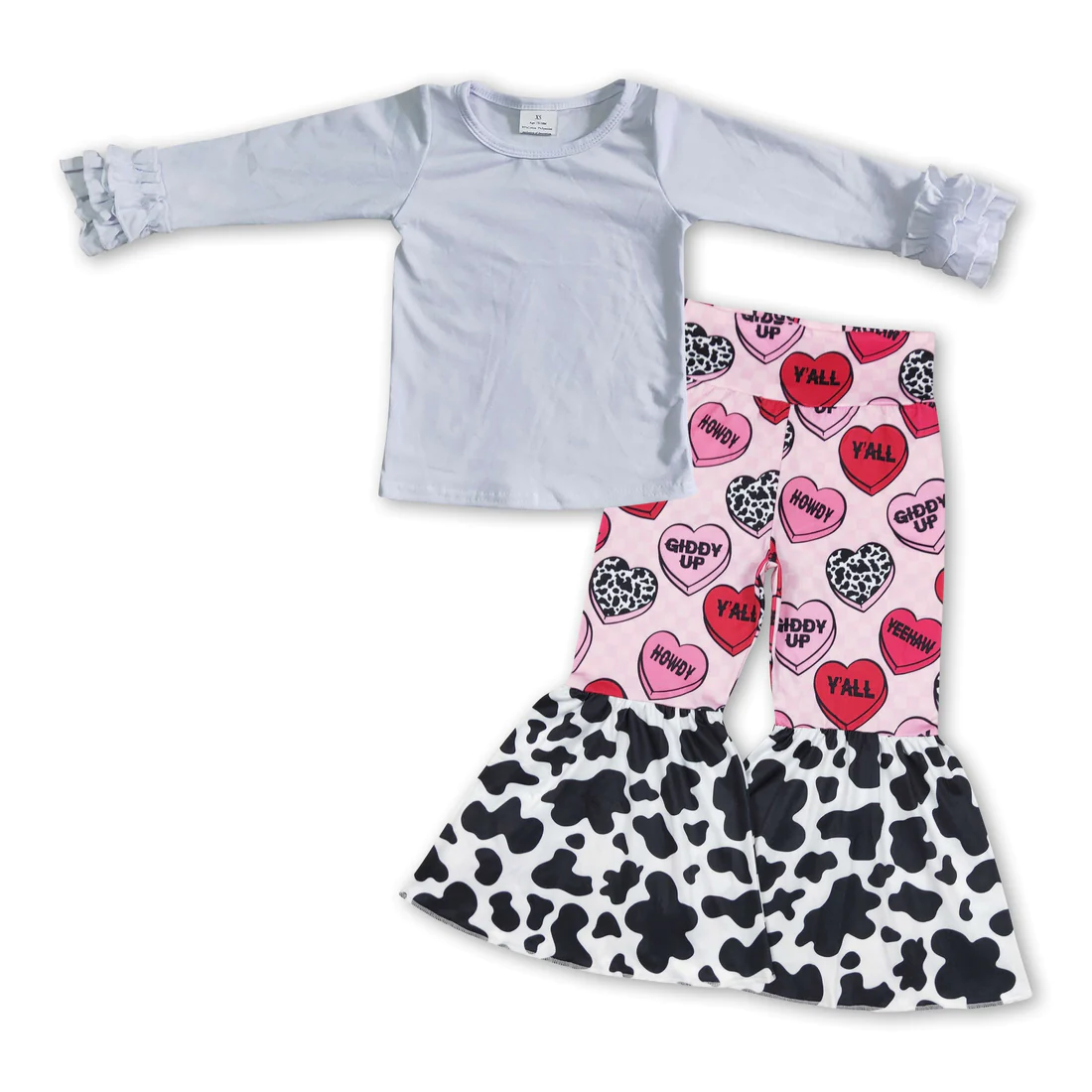 white top cow print howdy heart pants girls valentine's set