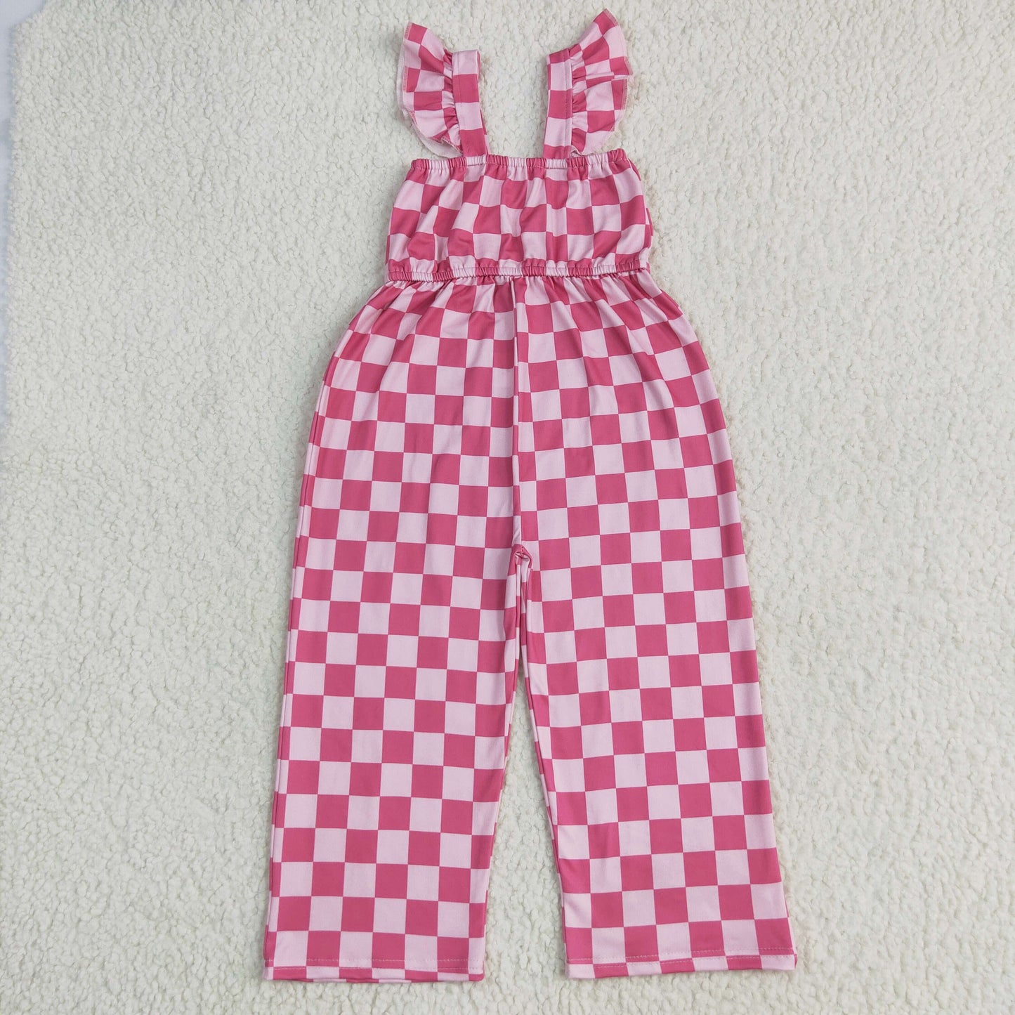 hot pink checkered straight pants girls jumpsuit