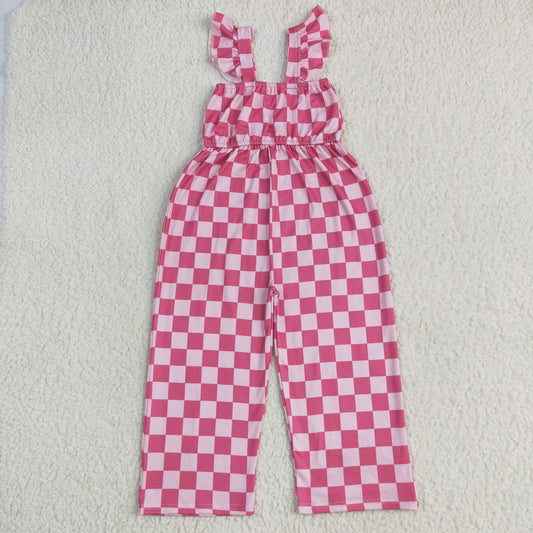 hot pink checkered straight pants girls jumpsuit