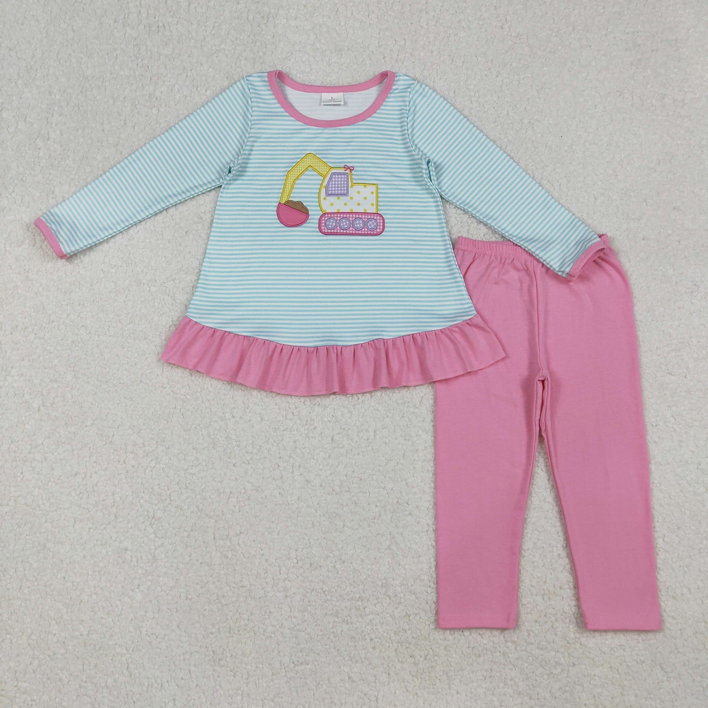 pink blue excavator embroidery legging set