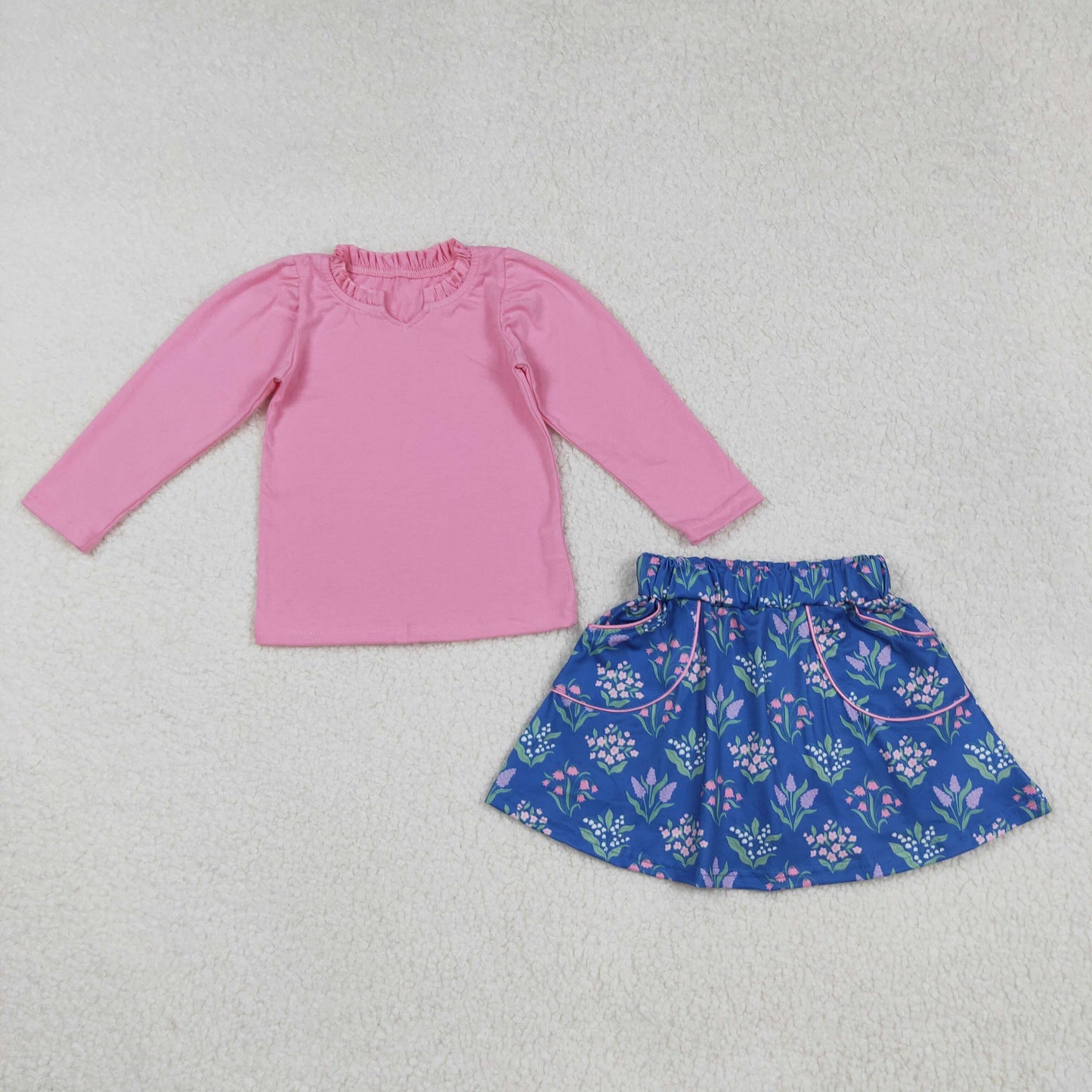pink shirt floral skort skirt set fall girls clothing