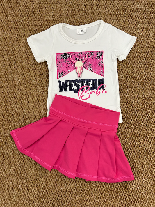 cow print tee athletic pleated cheer skirt set