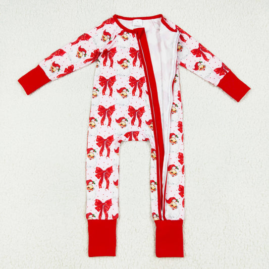 red bow santa baby Christmas zip sleeper