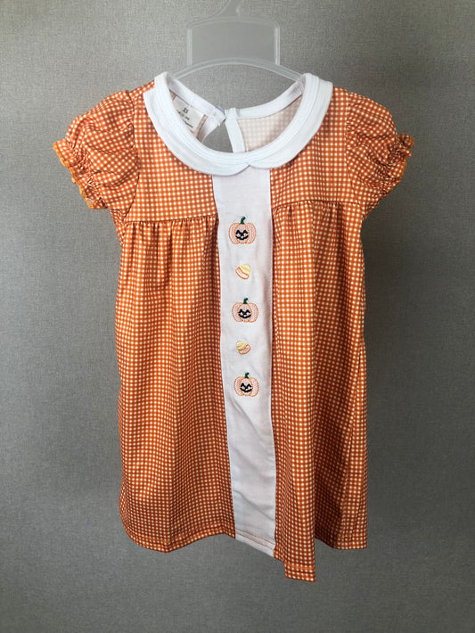 orange gingham embroidered dress