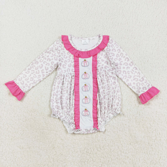 leopard pumpkin embroidered baby girl bubble
