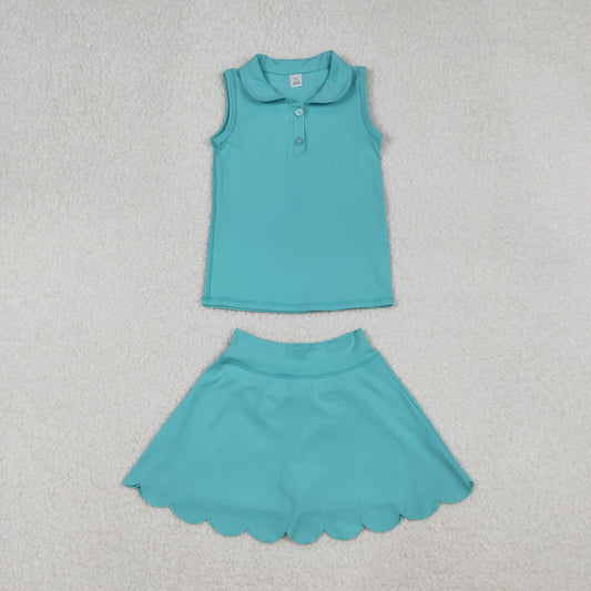 mint solid sleeveless athletic skort set