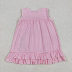 cotton pink ruffle rabbit embroidered easter girl dress