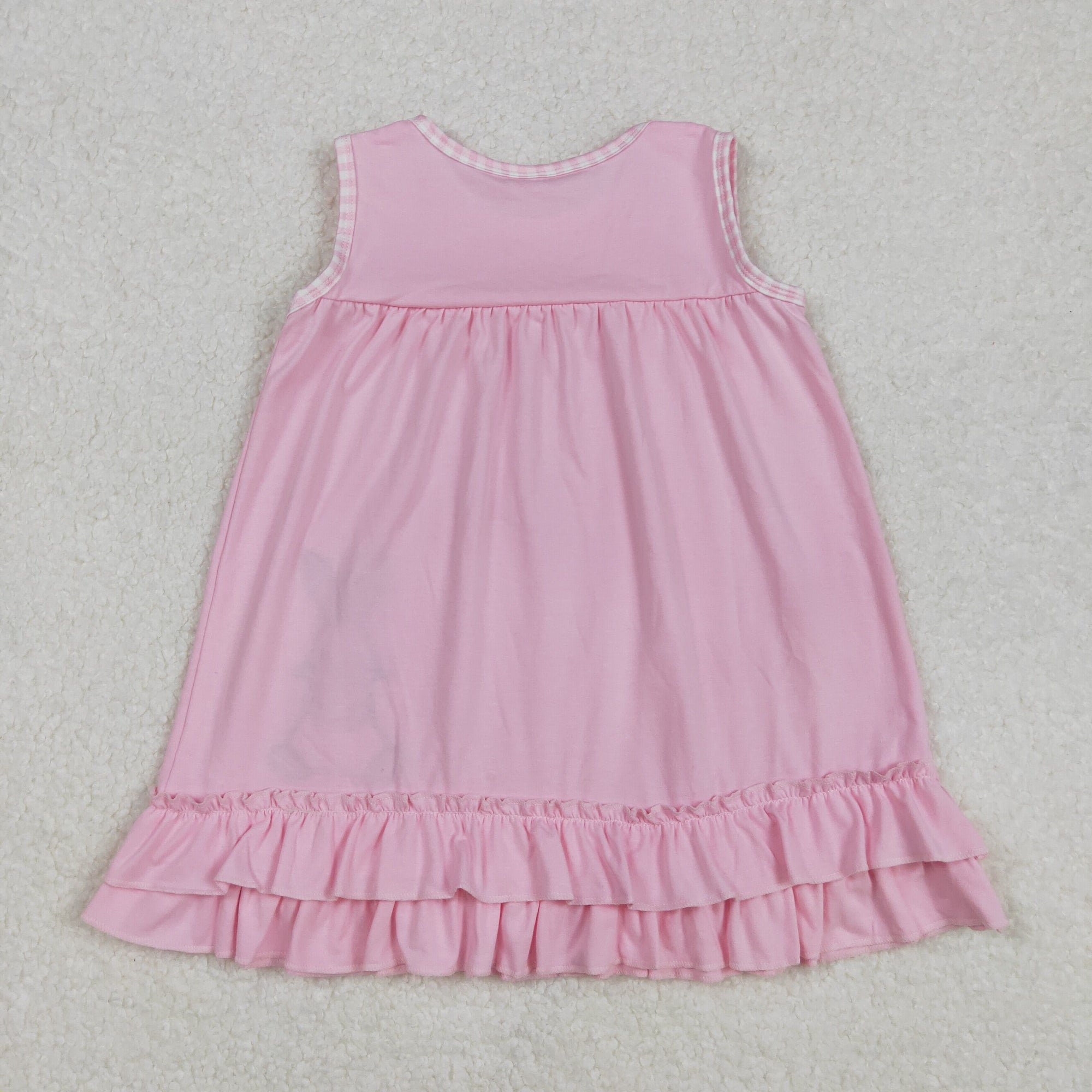 cotton pink ruffle rabbit embroidered easter girl dress