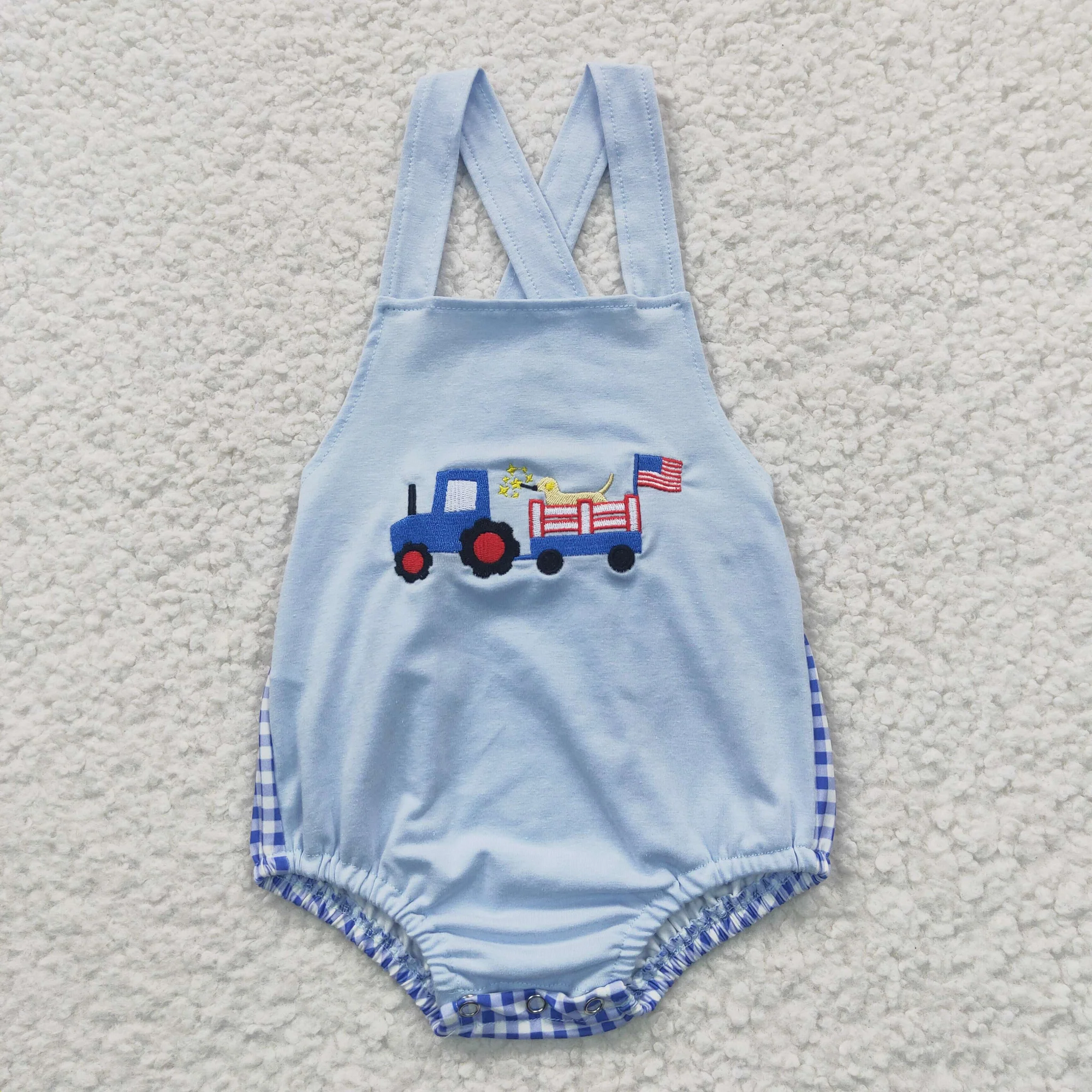 SR0273  USA Warehouse Flag Tractor Embroidery Blue Bubble