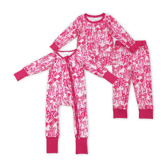 Hot Pink Bow Girls Sibling Pajamas