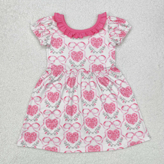 pink white hearts and bows girl valentine dresses