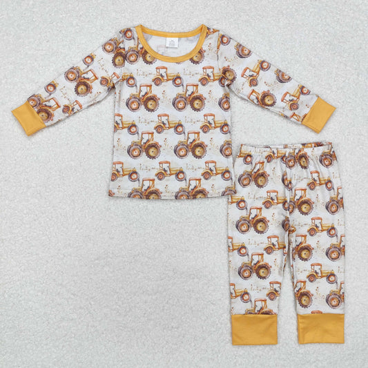 boy long sleeve tractor harvest zip bamboo pajama set