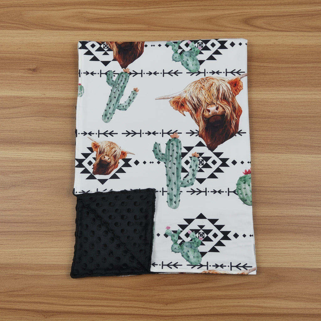 highland cows cactus aztec western baby blanket