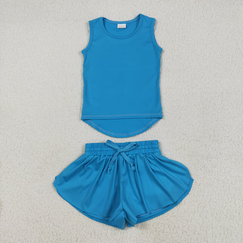 blue tank athletic skort shorts set
