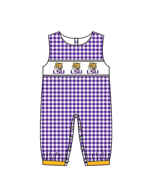 TAT 5-6 weeks MOQ 3 Team's LSU Purple Print Baby Boy Romper