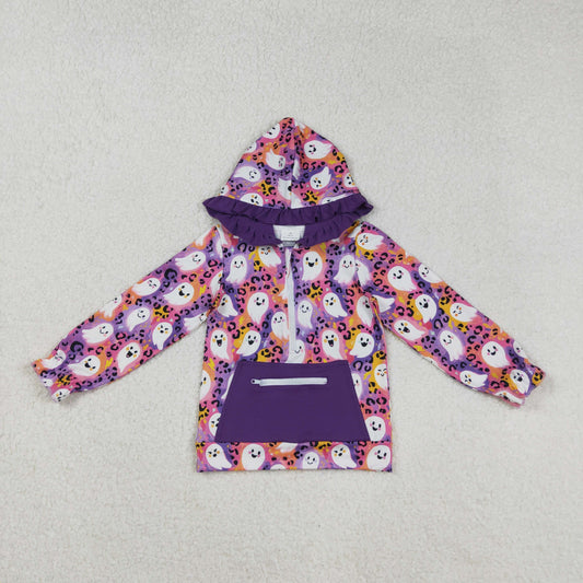 Halloween purple leopard boo girl hoodie with pocket