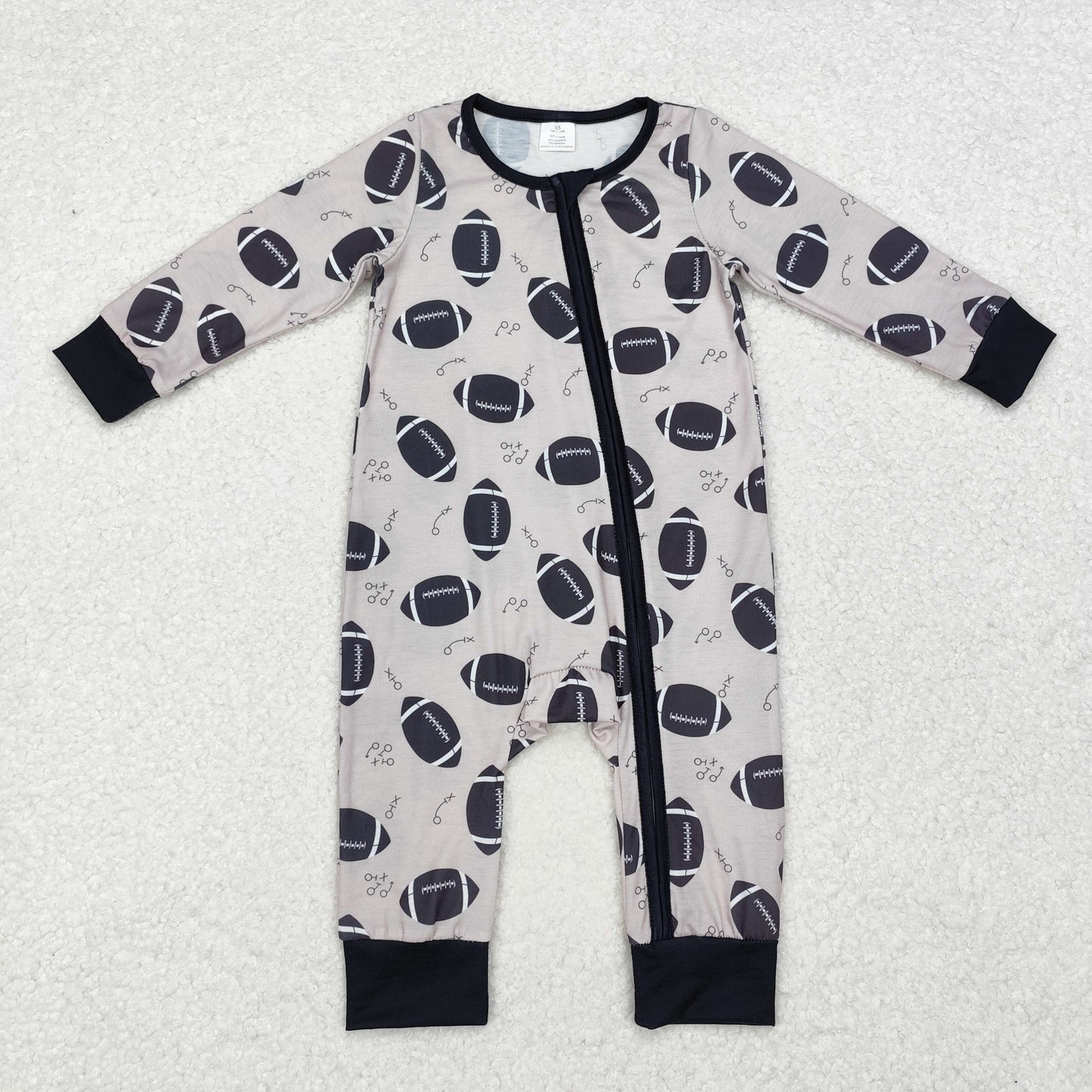 baby boy football print zip bamboo sleeper