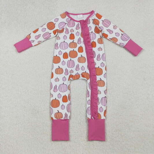 long sleeve pink pumpkin zipper sleeper