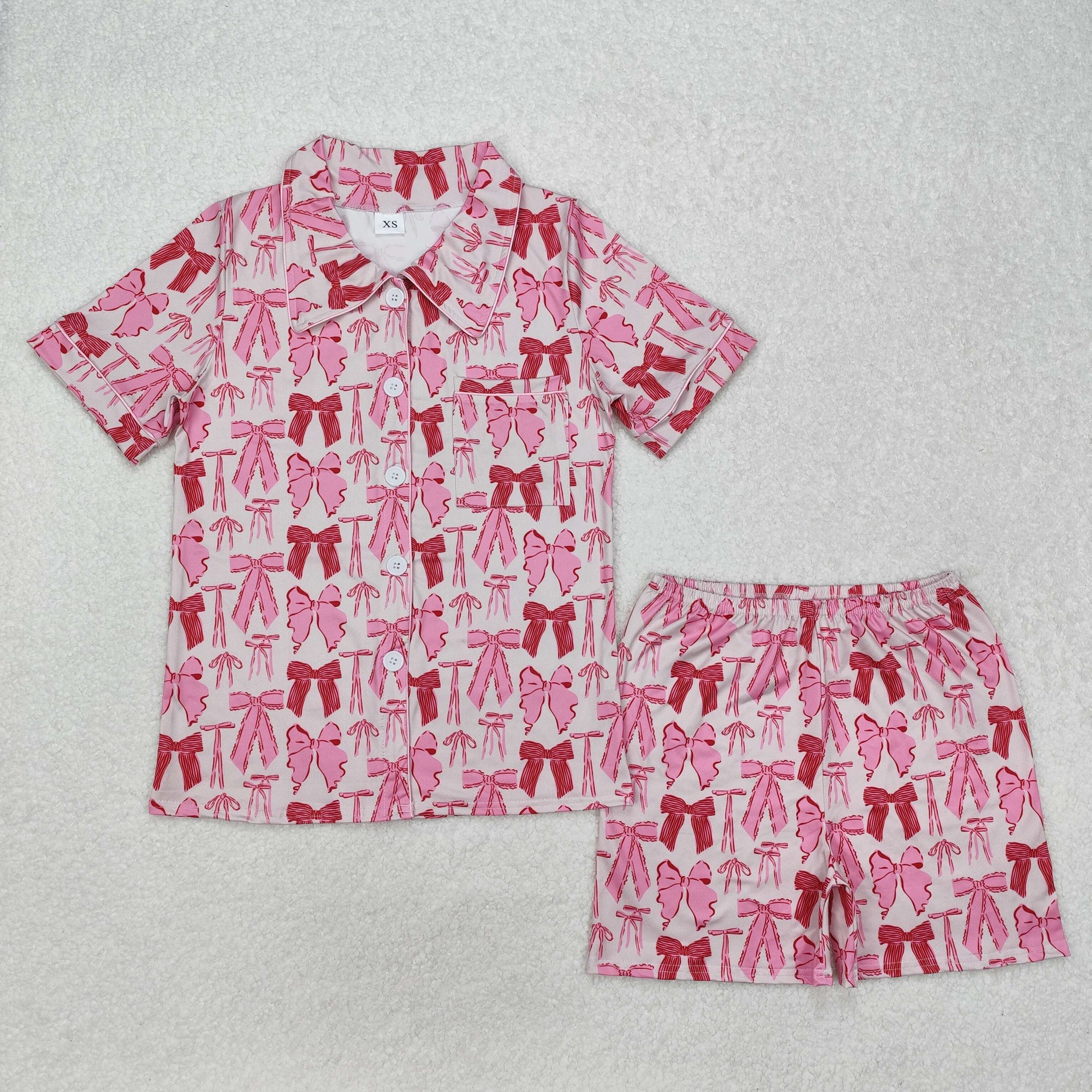 summer adult sleepwear pink bows print woman shorts pajamas set