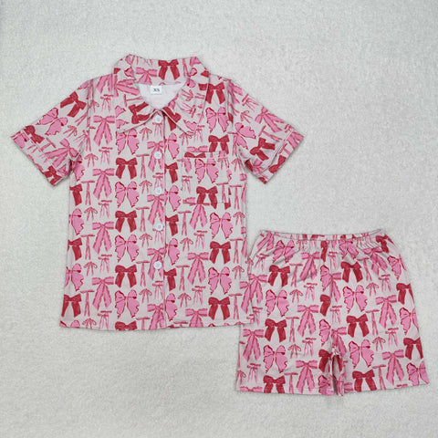 summer adult sleepwear pink bows print woman shorts pajamas set