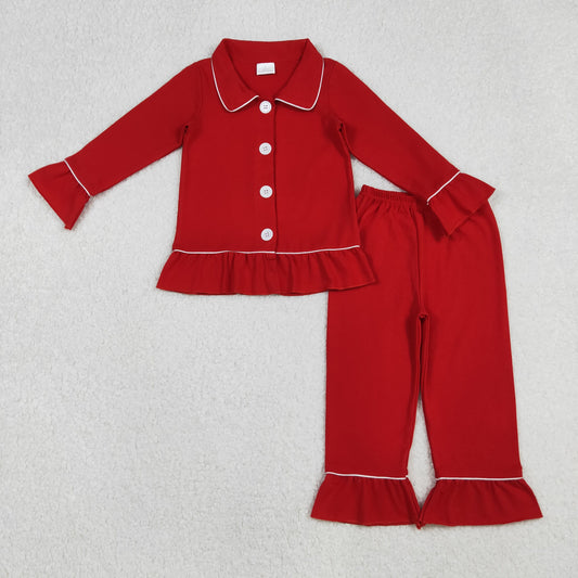 cotton red baby girl button down pajama set