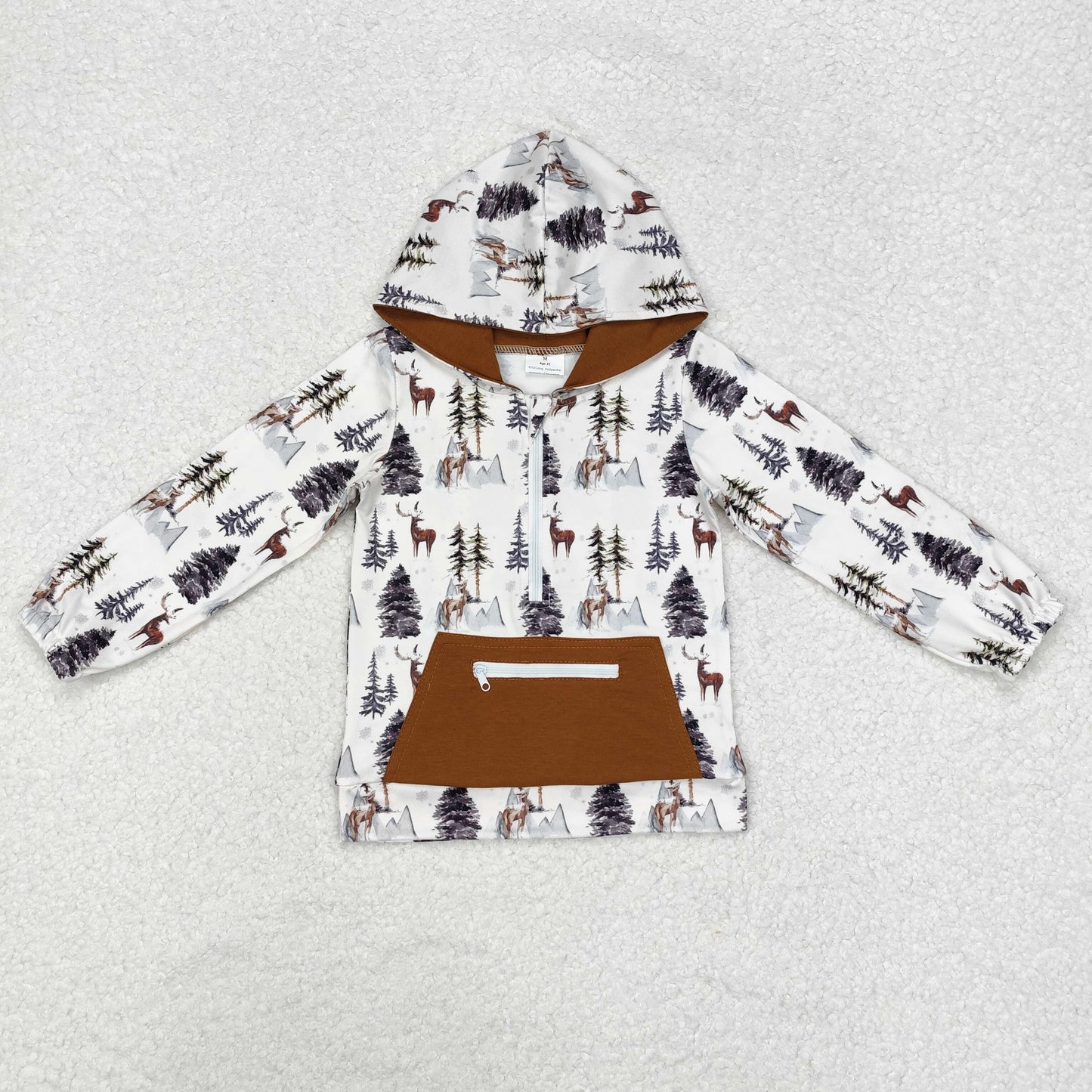 forest deer baby boy zip hoodie top with pocket