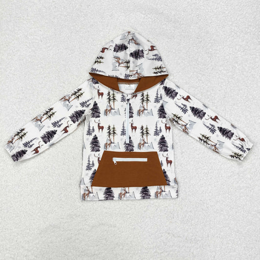 forest deer baby boy zip hoodie top with pocket