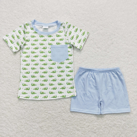 summer baby boy crocodile pocket shorts set