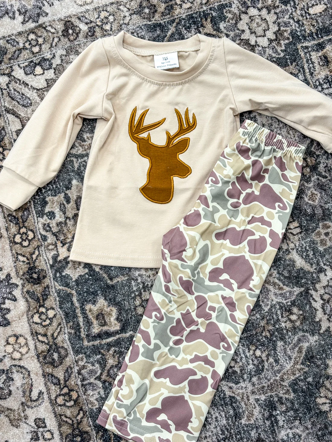 deer embroidery camo pants set boys outfit