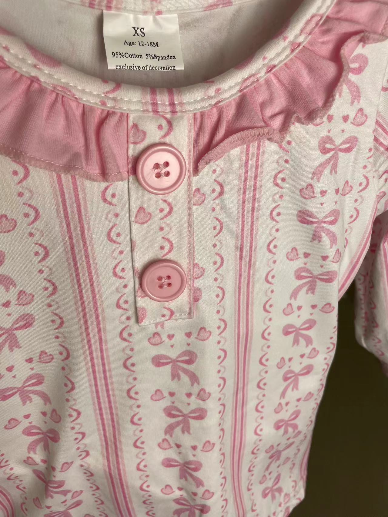 long sleeve pink bows pajama girl