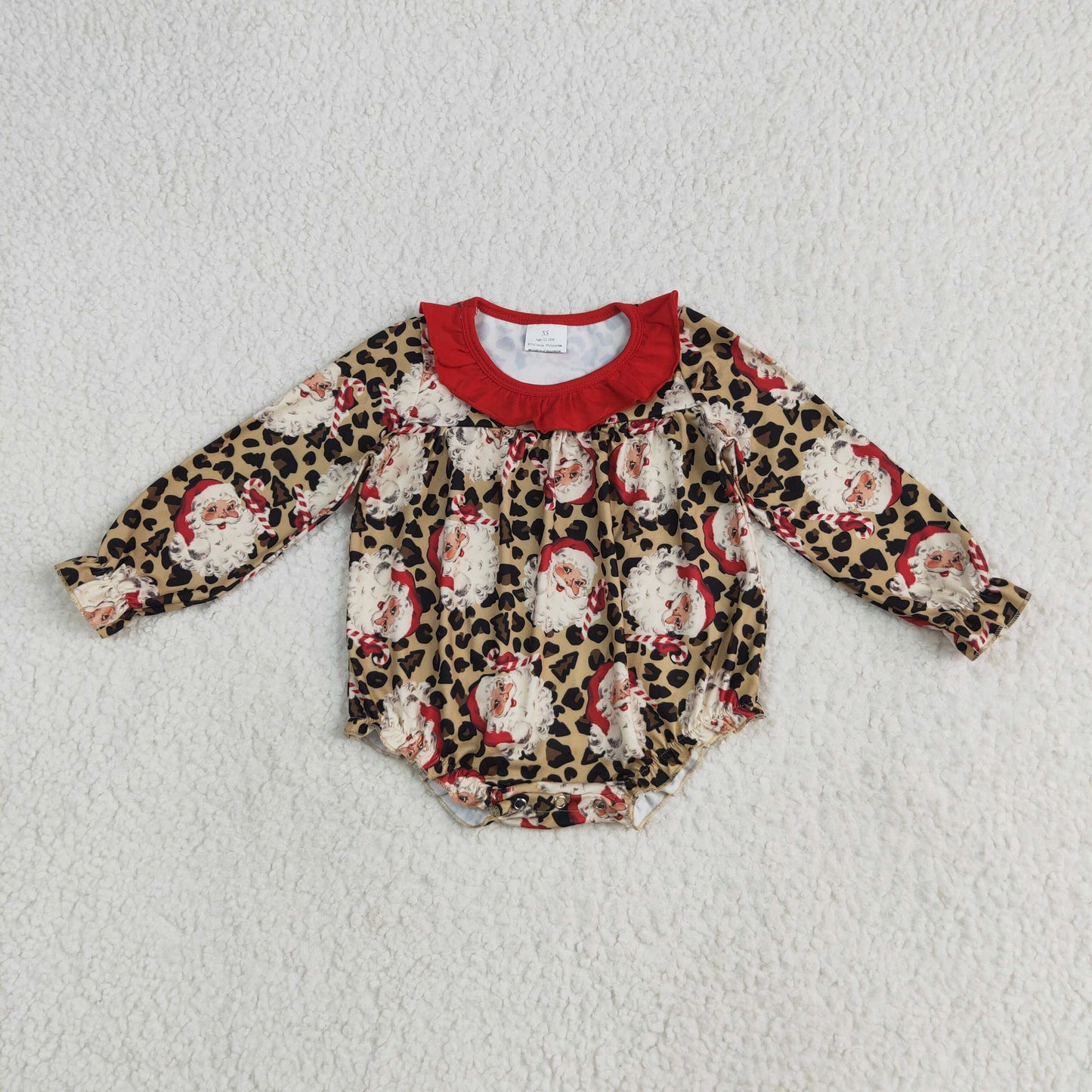 long sleeve leopard santa Christmas baby girl bubble