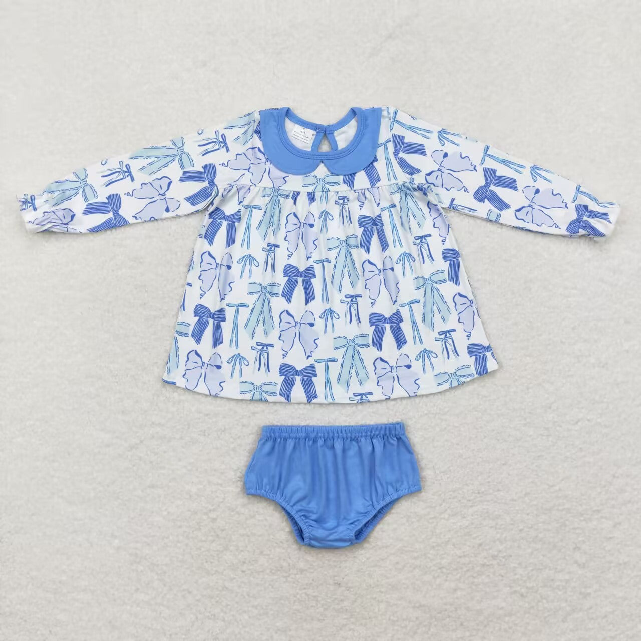 long sleeve blue bows print bummie set