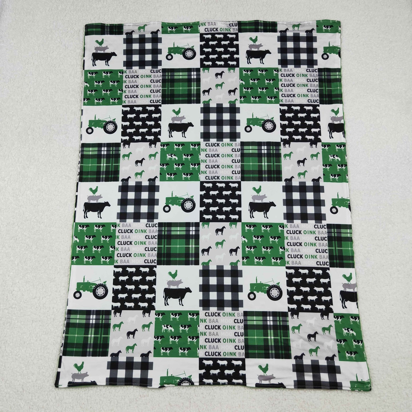 farm animal tractor print green baby blanket