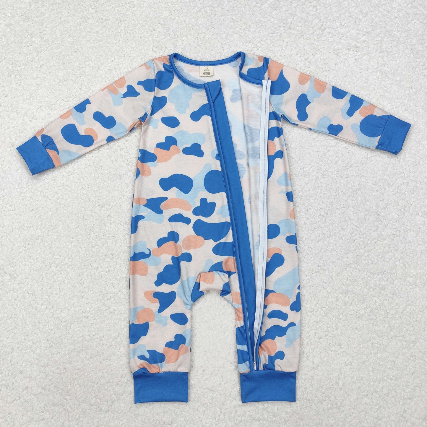 baby boy blue camo zip bamboo sleeper