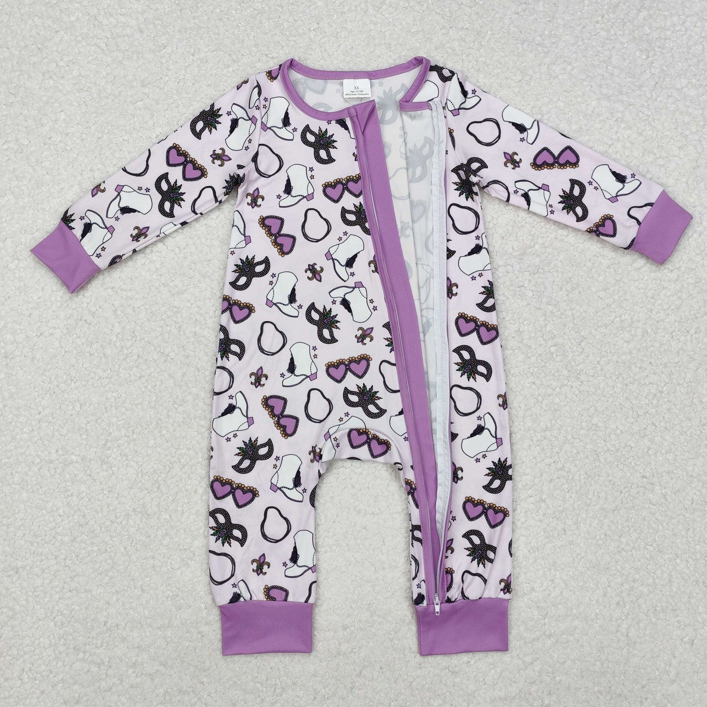 Mardi Gras zip sleeper baby clothes