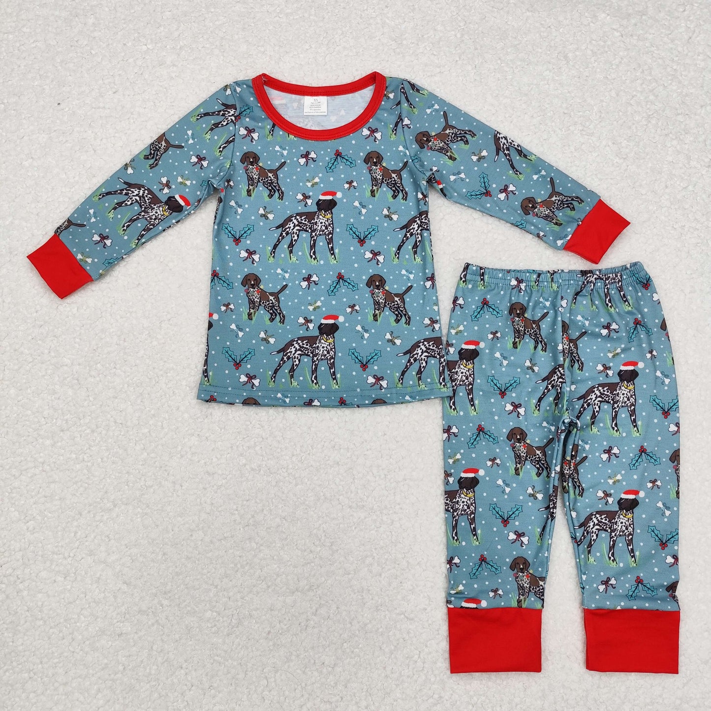 baby boy santa dog print Christmas bamboo pajama set