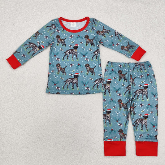 baby boy santa dog print Christmas bamboo pajama set