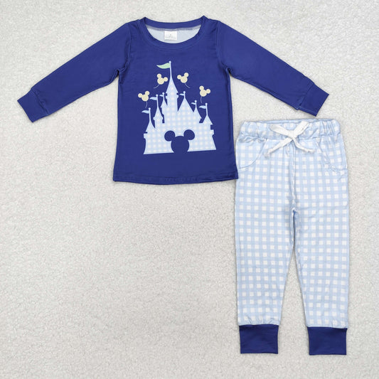 blue castle print jogger set boys clothes