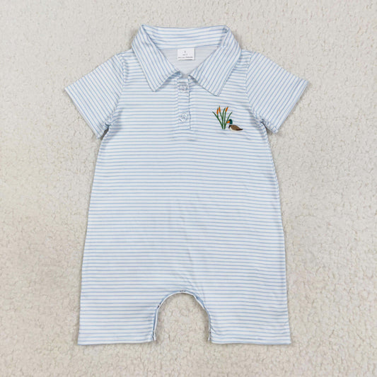 blue stripes duck embroidery baby boy polo romper