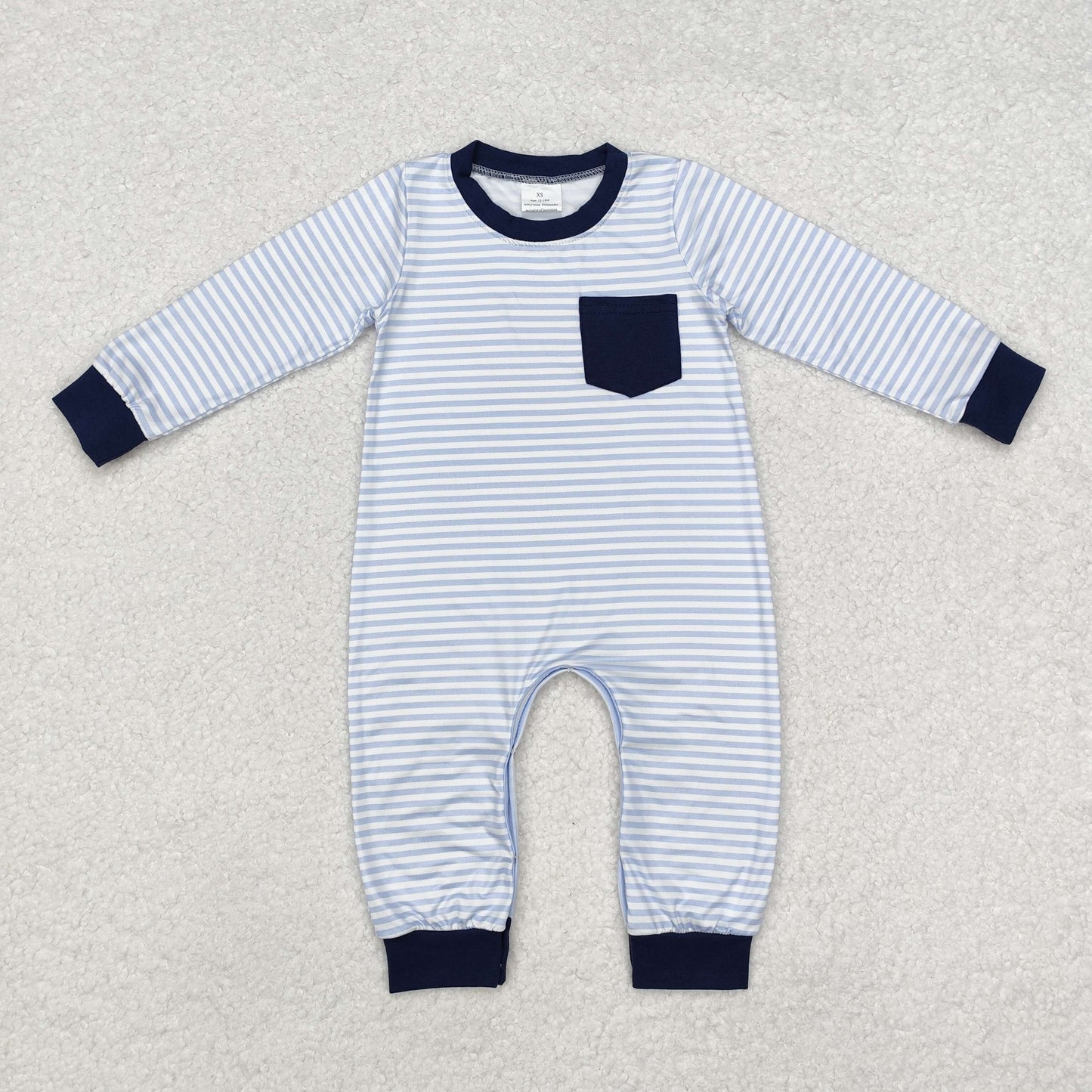 boys navy stripes pocket romper